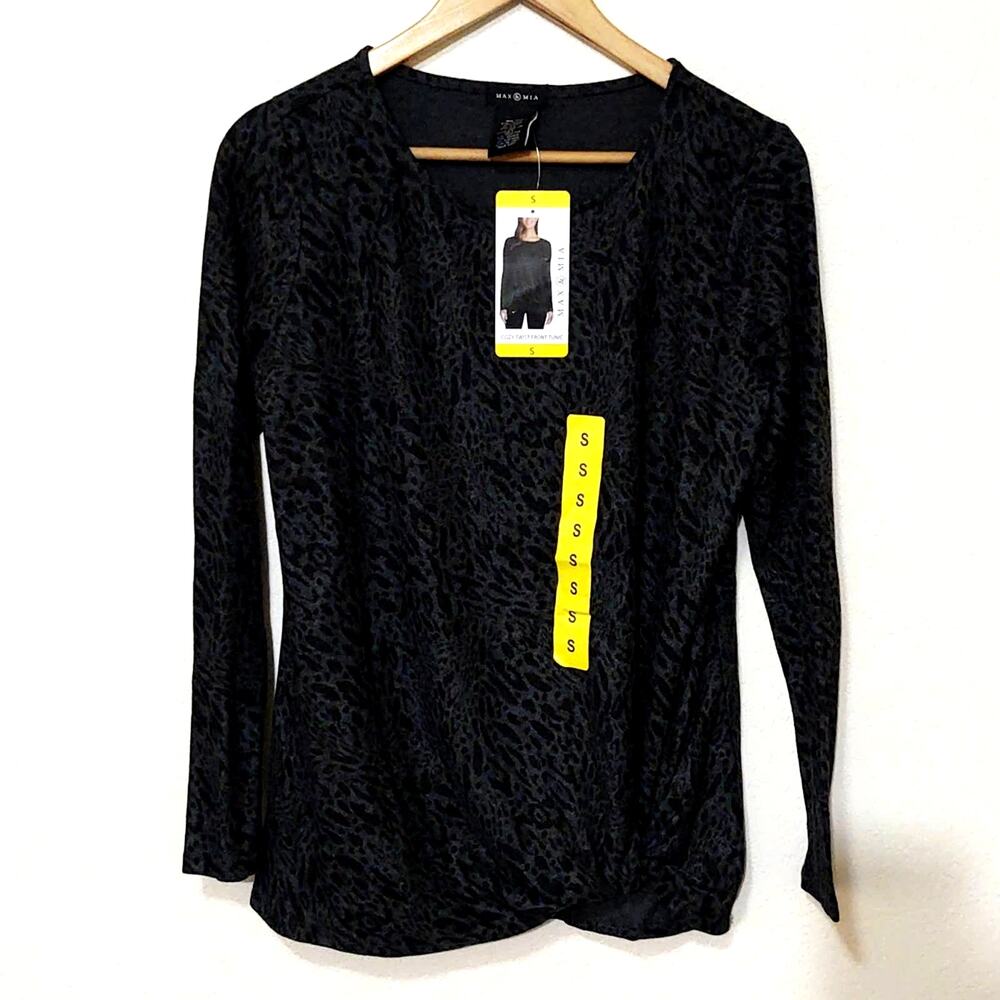 Max & Mia cozy twist front tunic charcoal animal print